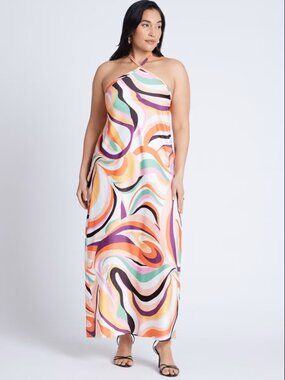 Eloquii Tie Neck Printed Maxi w/TAGS